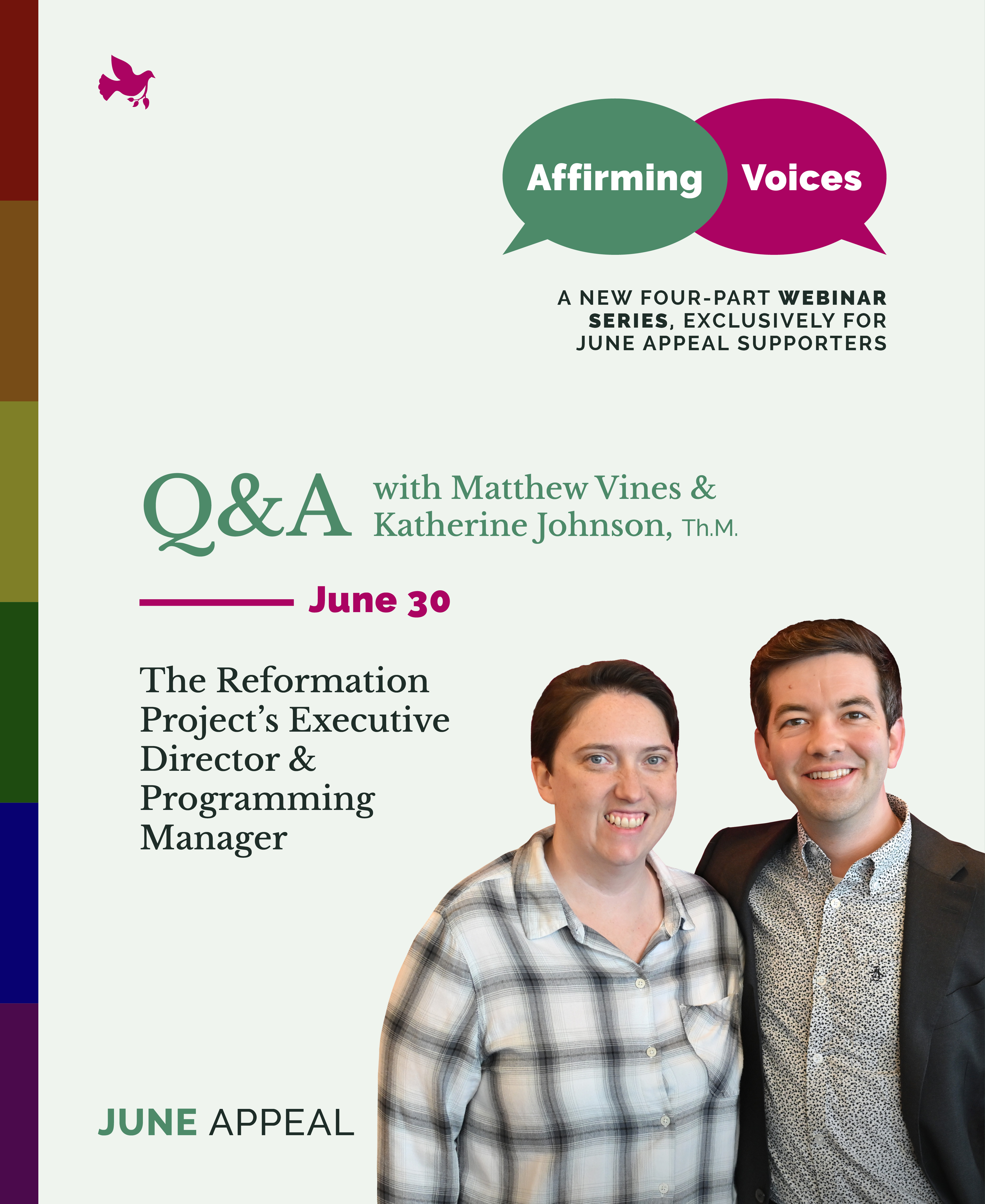 Q&A with Matthew Vines and Katherine Johnson. June 30.