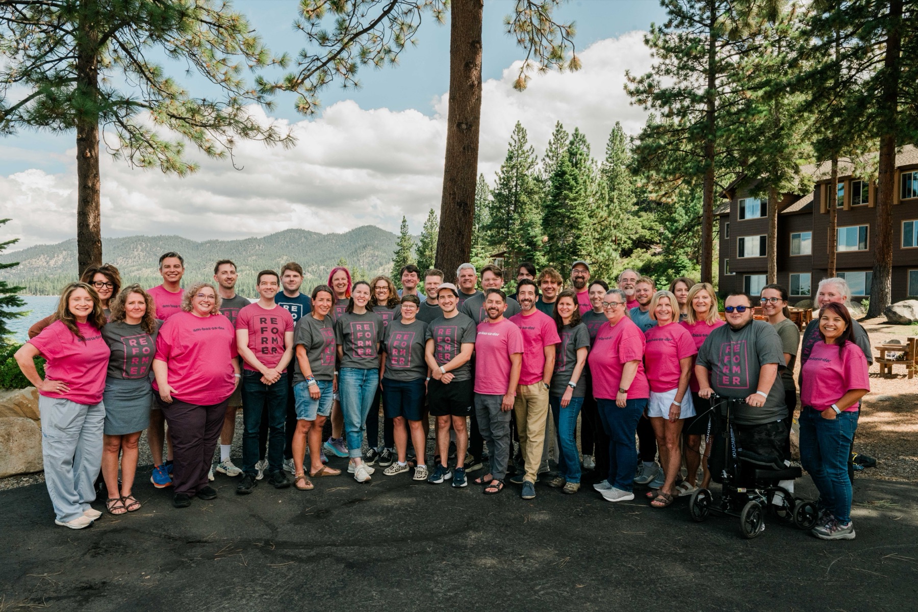 Leadership Cohort graduates gathered together beside Lake Tahoe