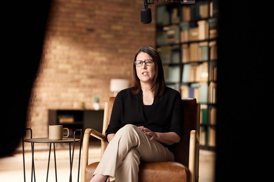 Karen Keen on set during filming