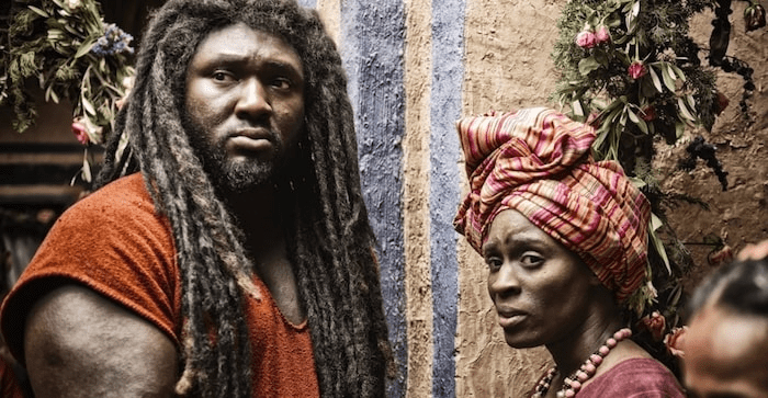A man and woman in a rustic setting