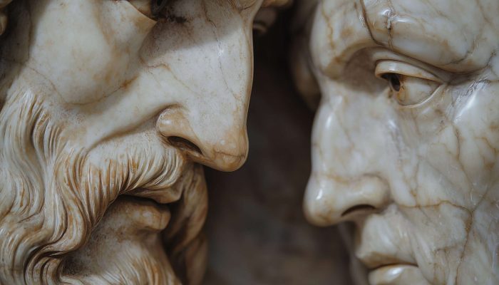 Ancient marble sculptures — expressive figures representing the classical world Paul wrote into